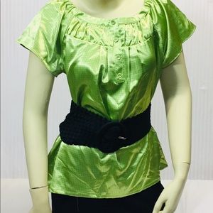 APT 9 M Black Polka Dot Green Satiny CasualCareer